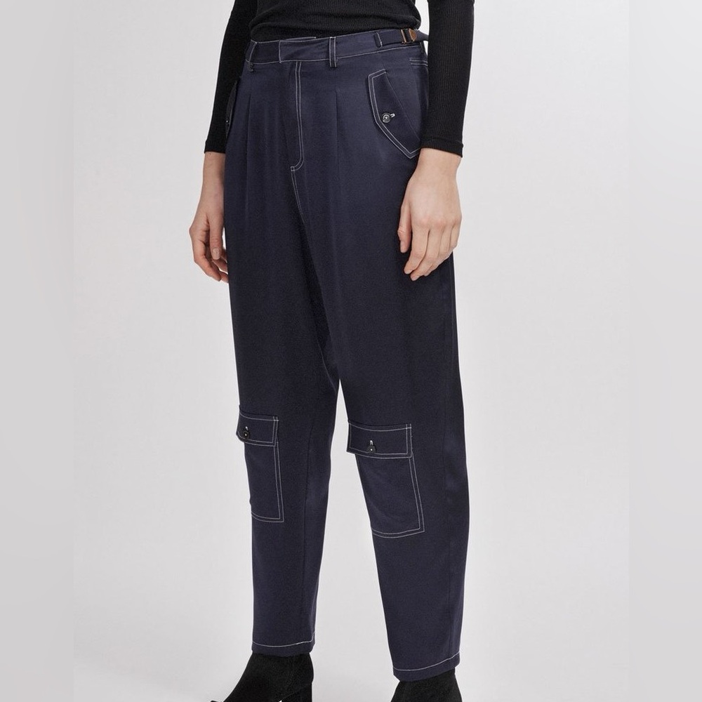 Silk Laundry Low Pocket Silk Pant Navy NWT